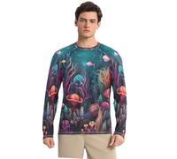 Animales del Mundo Marino Camiseta Rash Guard para Hombre con Cuello Redondo, Protección Solar UPF 50+ para Pesca Running