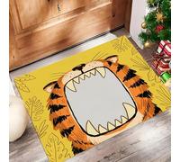 Animales Dibujos Animados Felpudo Antideslizante - 50 x 80 cmLa Gran Boca Tigre Trampa de Tierra Felpudo Exterior e Interior para Entrada Limpia - Fácil de Cuidar - Amarillo Brillante