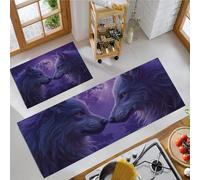 Animales Fantásticos Alfombra de Cocina 2 Piezas, Luna Los Timberwolves Alfombrillas de Cocina Lavables para Suelo, Púrpura Alfombrillas de Cocina para Lavadero Pasillo - 43x75+43x150cm