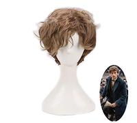 Animales fantásticos y dónde encontrarlos Newt Scamander Short Brown Ombre Curly Cosplay Pelucas Halloween Prop Hair Role Play