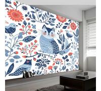 Animales Gatito Pájaro Pez Fotomurales no Tejido Azul, 300 x 210 cm Papel Pintado Decoración de Pared moderna, Murales póster efecto 3D, Decorativos Murales para Dormitorio Salón TV Pared