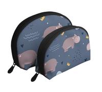 Animales hipopótamo, Bolsa de Maquillaje de Concha, Monedero pequeño para Mujer, Bolsa de artículos de tocador, Bolsa de cosméticos, 2 Piezas