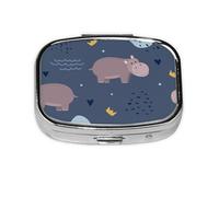 animales hipopótamo, Pastillero cuadrado para bolsillo o monedero, pequeño contenedor de pastillas, organizador de pastillas de viaje