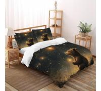 Animales Impresión 3D El oso mirando a la luz de las estrellas Edredón De Plumón 3 Piezas Microfibra Suave Y Moderna 2 Almohadas Cierre Con Cremallera King(220x240cm) Para Adultos, Mujeres Y Niños