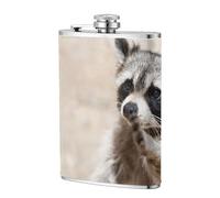 Animales inteligentes Mapache Naturaleza,Frasco de acero inoxidable 304 de 8 oz con funda de cuero sintético, frasco de bolsillo para licor plano para exteriores