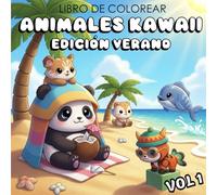 Animales Kawaii Libro de Colorear Edición Verano (Volumen 1) - Más de 40 adorables animales para colorear para niños y adultos