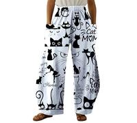 Animales Lindos Vaca de Las Tierras Altas Gato Impresión 3D Pantalones Anchos de Mujer Casual Cintura Alta Ajuste Suelto Pantalones Bohemios