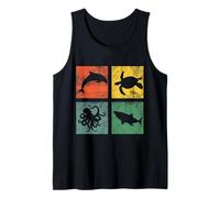 Animales Marinos Delfín Tortuga Pulpo Tiburón Buceo Retro Camiseta sin Mangas
