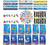 Animales marinos para fiestas, 98 unidades, regalo de cumpleaños infantil, con llavero, bolsas de regalo, marcapáginas, pulseras, pegatinas, bolsas de regalo para niños, fiestas y niñas