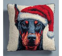 Animales navideños Kits de Costura de Fundas de Almohada,Doberman con un gorro de Papá Noel,Kit De Gancho De Pestillo De CojíN Sofá Cushion Cover Embroidery Craft para Principiantes,17x17in