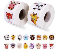 Animales Pegatinas Rollo, 1000pcs Pegatinas De Recompensa Animales, Pegatina de Animale, Pegatina Redondas de Animale, Stickers de Animal para Niños, Redondas Animal Stickers (Color A)