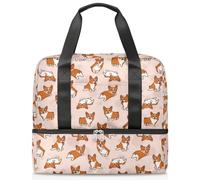 Animales Perros Bolsa de lona deportiva para mujeres, hombres y niños, Kirls Lindo perro Corgi Bolsas de fin de semana para pasar la noche bolsas húmedas separadas 21 L bolsa de mano para viajes,