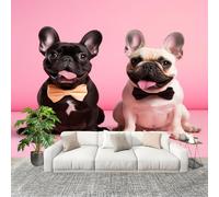 Animales Perros Lindos Bulldogs Franceses Fotomurales 250x175 cm Papel Pintado Tejido No Tejido Fotomural Rosa Efecto 3D Papel Tapiz Decorativos para Dormitorio Salón TV Pared Murales Póster