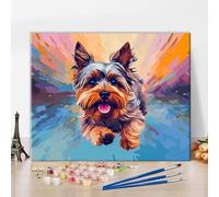 Animales pintura por números con pinceles Yorkshire Terrier perro DIY pintura por números para adultos cachorro kits de pintura por números sobre lienzo artesanías 40 x 50 cm (sin marco)