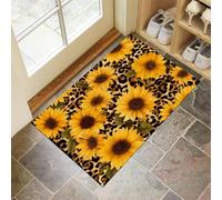 Animales Rurales Felpudo 40 x 60 cm Estampado de Leopardo y Girasol - Alfombra Atrapa-Suciedad Antideslizante - Felpudo Amarillo para Interior y Exterior, Porche, Entrada, Ducha, Dormitorio y Salón