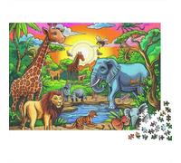 Animales Safari Rompecabezas Escena Jungla Cartoon Cartón Premium 1000 Piezas, Juego Educativo Adultos, Alivio Estrés,decoración Pared para Entusiastas 70x50cm/1000pcs