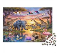 Animales Salvajes Africanos Puzzle de 1000 Piezas Papel para Adultos Paisaje de Sabana Puzzle para Toda la Familia Relajación Concentración Decoración 52x38cm/1000pcs