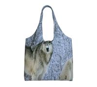 Animales salvajes con estampado de lobo,Bolsas de mano reutilizables, bolsas de supermercado, bolso de hombro de lona de gran capacidad