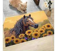 Animales y Flores Felpudo 45 x 75 cm Caballo Girasol - Alfombra Atrapa-Suciedad Antideslizante - Felpudo Amarillo para Interior y Exterior, Porche, Entrada, Ducha, Dormitorio y Salón