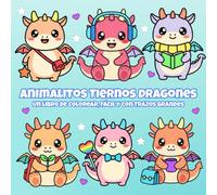 Animalitos Tiernos Dragones: Libro de Colorear para Adultos, Adorable, Anti-estrés y de Trazos Grandes