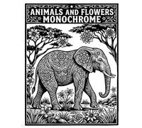 Animals AND Flowers Monochrome Coloring Book: Relaxing African Wildlife and Botanical Mandalas to Color