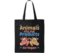 Animals are Not Products Go Vegan Cute Cow Art - Bolsa de algodón ecológico natural, color negro, Black, Talla única