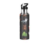 Animals Foxes Forest - Botella de agua de acero inoxidable aislada con pajilla, 20 onzas, sin BPA, botella de agua deportiva a prueba de fugas