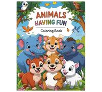 Animals having fun coloring book