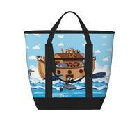 Animals on Noah's Ark - Bolsa térmica aislada grande para alimentos, bolsas de compras aisladas con cremallera superior para viajes, picnic