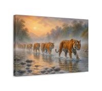 Animals Tiger Crossing The River Canvas Print - Living Room, Above Couch 18×12 inch (45×30 cm) - Horizontal / 1.25 inch (3 cm)