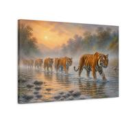 Animals Tiger Crossing The River Canvas Print - Living Room, Above Couch 24×16 inch (60×40 cm) - Horizontal / 1.25 inch (3 cm)