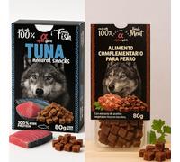 ANIMALUJOS - Alpha Spirit Snack Natural Perro 6 Cajitas 80 g | Premio para Perros | Golosinas Blandas Sin Cereales | Atún o Ternera | Snack Alta Proteína y Saludable (12 Unidades, 6 Atún + 6 Ternera)