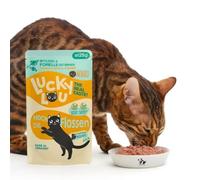 ANIMALUJOS- Lucky Lou para Gatos Adultos Aves de Corral y Trucha 125 g - Alimento húmedo Completo para Gatos Adultos, Alto en Carne y proteína, sin Cereales, Sabor Trucha - 6 Unidades.