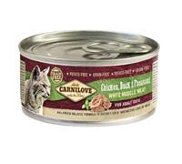 ANIMALUJOS - Pack 12 latas Carnilove Gatos Pollo/Pato/faisán o Pollo/Cordero | Comida húmeda Completa sin Cereales + Tapa Regalo Color Aleatorio (12 Unidades, Pollo, Pato y Faisán + Regalo Tapa)