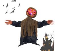 Animated Halloween Decorations, Scary Pumpkin Ghost Prop, Lighted Swinging Design with Sound-Activated Feature, Spooky Festival Decor for Garden, Planter, Backyard, Front Yard, 17.72x11.81 inches