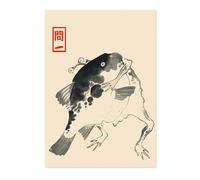 Animato Matsumoto - Póster de rana y pez Hoji, arte japonés Ukiyo-e, arte japonés enmarcado para pared, mate de archivo, A4 (solo impresión), 29,7 x 21 cm