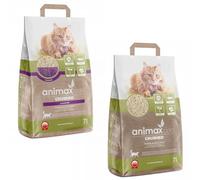Animax Arena Aglomerante Absorbente para Gatos, Triturada, Arena Perfumada Control de Olores | Deshechable en Inodoro | Zero Waste Hecha de Madera (7+7L, Lavanda + Clásico)