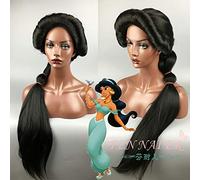 Anime Aladdin y la lámpara mágica Princesa Jasmine Peluca de cosplay Negro Pelucas trenzadas de estilo largo Disfraces de fiesta de Halloween Peluca Aladdin