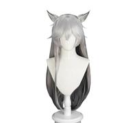 Anime Arknights Lappland Cosplay Wig Silver White Gradient Gray Layered Wig with Ear Synthetic Halloween Costume Cosplay Party+ Free cap