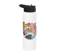Anime Axolotl Ramen Noodles Great Wave Kawaii Rainbow Stainless Steel Insulated Water Bottle