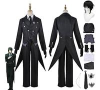 Anime Black Butler Sebastian Michaelis Disfraz de cosplay Juego de Roles Uniforme Set Completo Halloween Fiesta Carnaval Traje de Vestir con Peluca para Hombres (M)