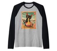 Anime Black Cat Ramen - Gato japonés Divertido Kawaii Camiseta Manga Raglan