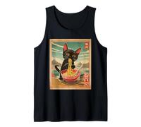 Anime Black Cat Ramen - Gato japonés Divertido Kawaii Camiseta sin Mangas