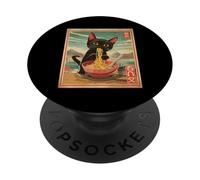 Anime Black Cat Ramen - Gato japonés Divertido Kawaii PopSockets PopGrip Adhesivo
