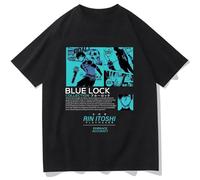 Anime Blue Lock Rin Itoshi Print T Shirt Men Women Casual Cotton T Shirts Harajuku Manga Short Sleeve T-Shirt Streetwear Black L