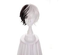 Anime Bungo Stray Dogs Kyuusaku Yumeno Cosplay Wig Short Half Black and White Heat Resistant Synthetic Hair Wigs + Wig Cap