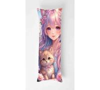 Anime Cat Body Pillow Case Cover 60x180cm, Long Backrest Cushion Pillow Protector with Zipper, Decorative Bedding Pillowcase, Soft Body Pillow Cover for Couch Bedroom Girl
