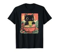 Anime Cat Ramen Graphic tee, Japanese Kawaii Retro Y2K Manga Camiseta