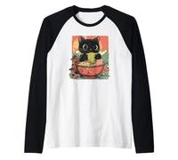 Anime Cat Ramen Graphic tee, Japanese Kawaii Retro Y2K Manga Camiseta Manga Raglan