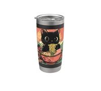 Anime Cat Ramen Graphic Tee, Japanese Kawaii Retro Y2K Manga Vaso térmico de acero inoxidable de doble pared